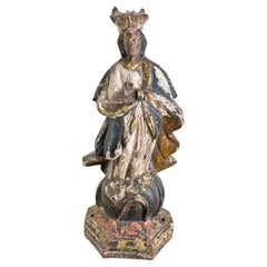 18th Century Hand-Carved Wood Polychrome Religious Statue