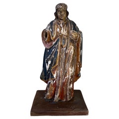 18th Century Hand-Carved Wood Polychrome Religious Statue