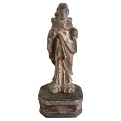 18th Century Hand-Carved Polychrome Wood Religious Statue