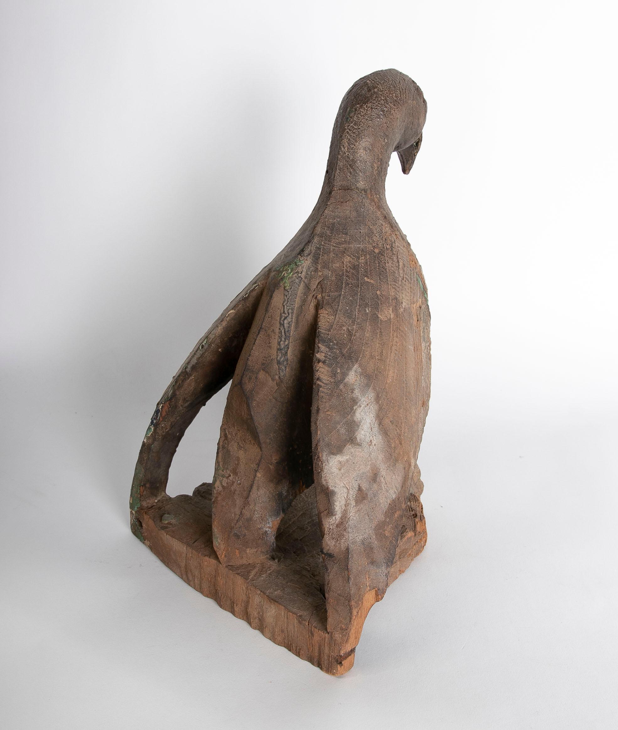 Spanish 18th Century Hand-Carved Wooden Bird Sculpture For Sale