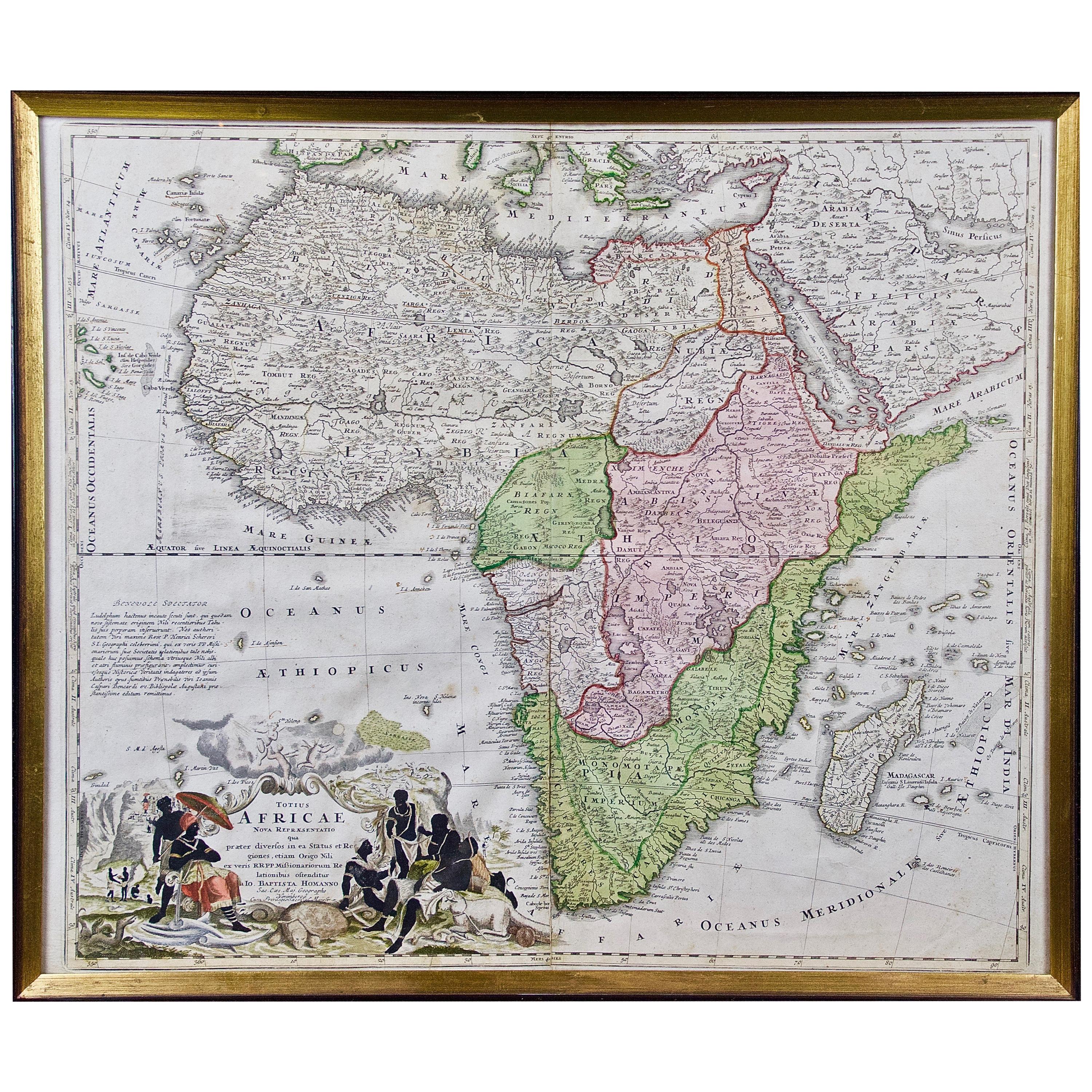 18th Century Hand Colored Homann Africa Map "Totius Africae Nova Representatio"
