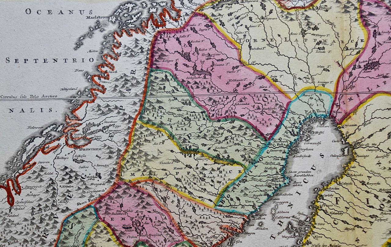 German Scandinavia & Portions of Eastern Europe: 18th Century Hand-Colored Homann Map For Sale
