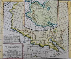 California, Alaska e Messico: mappa colorata a mano del XVIII secolo di de Vaugondy
