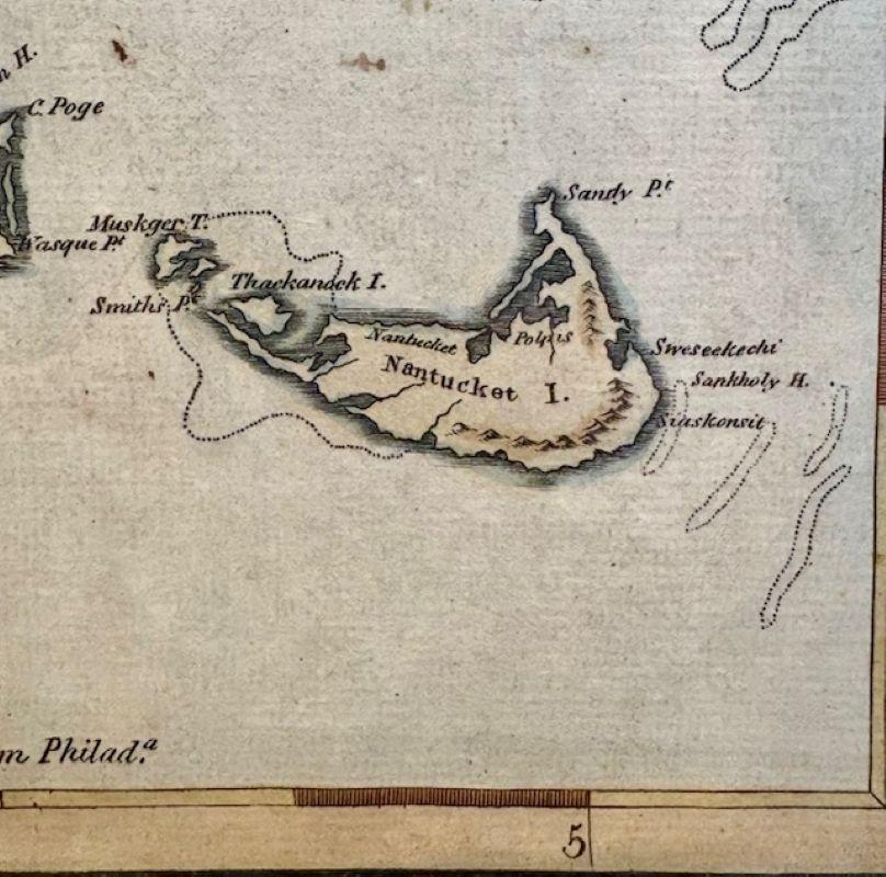 Mappa colorata a mano del 18° secolo dello Stato del Massachusetts, 1796 In condizioni buone in vendita a Nantucket, MA