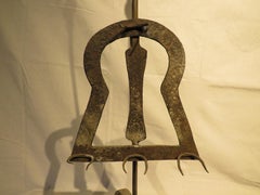 18th Century Hand Forged Iron Standing Fire Spit with Keyhole Pattern