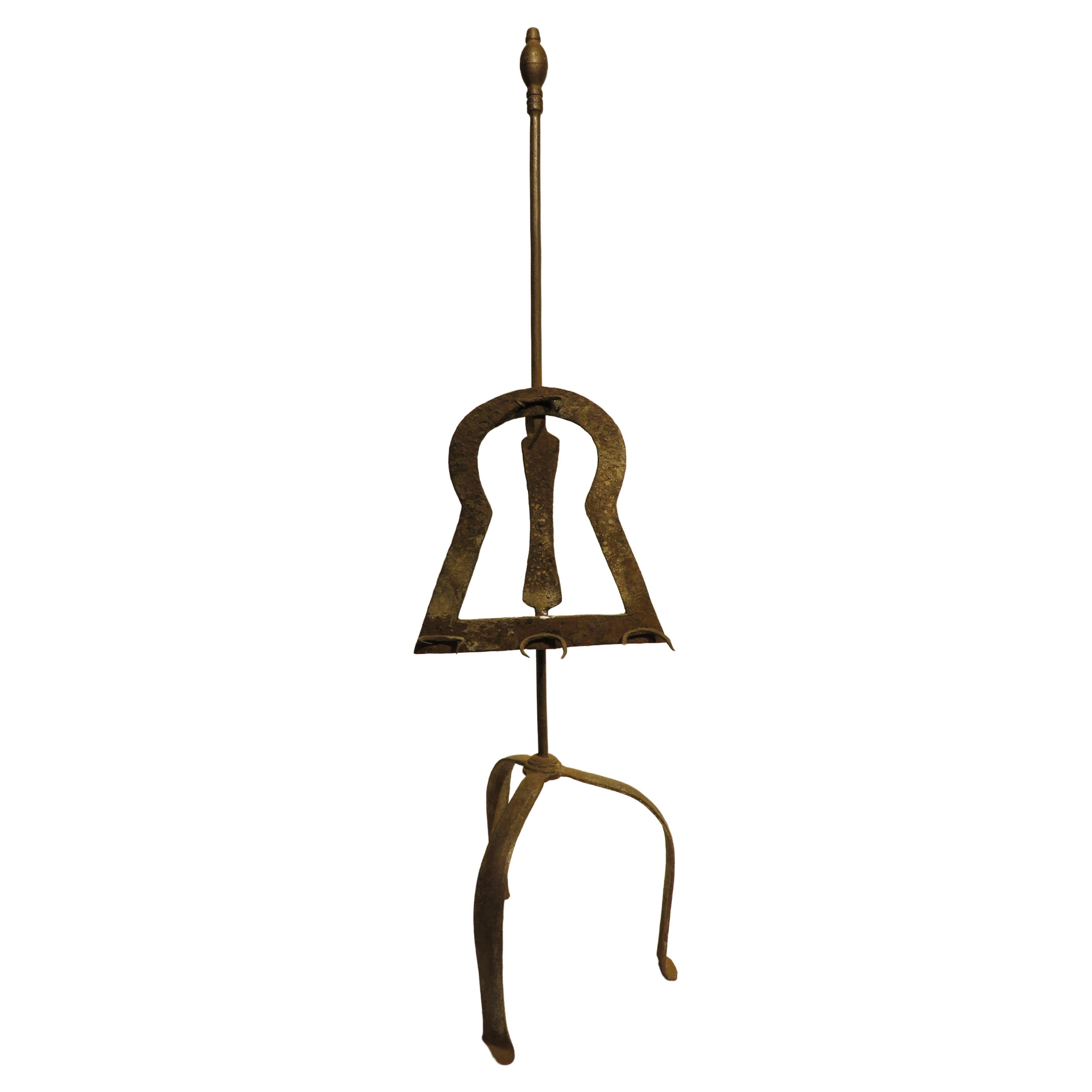 18th Century Hand Forged Iron Standing Fire Spit with Keyhole Pattern For Sale