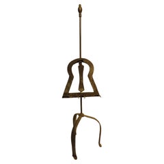 18th Century Hand Forged Iron Standing Fire Spit with Keyhole Pattern