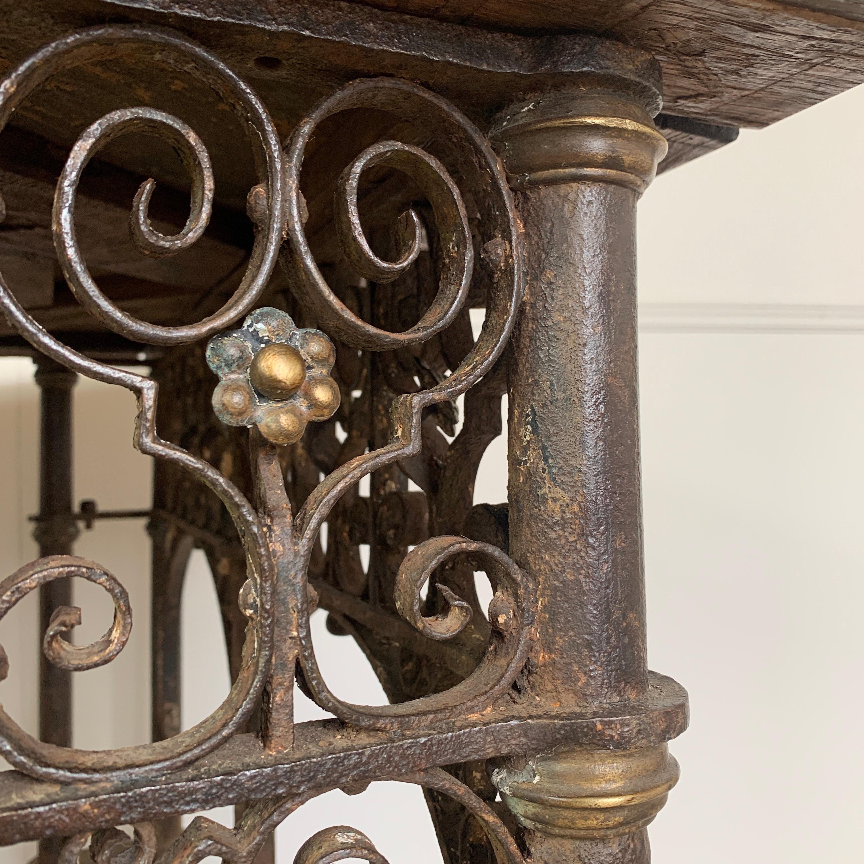 18th century hand forged wrought iron church pulpit
Originally from a church in Western France, dating circa 1770
The pulpit and original flooring has been re-imagined to create a beautiful table
The tabletop is the original oak parquet flooring