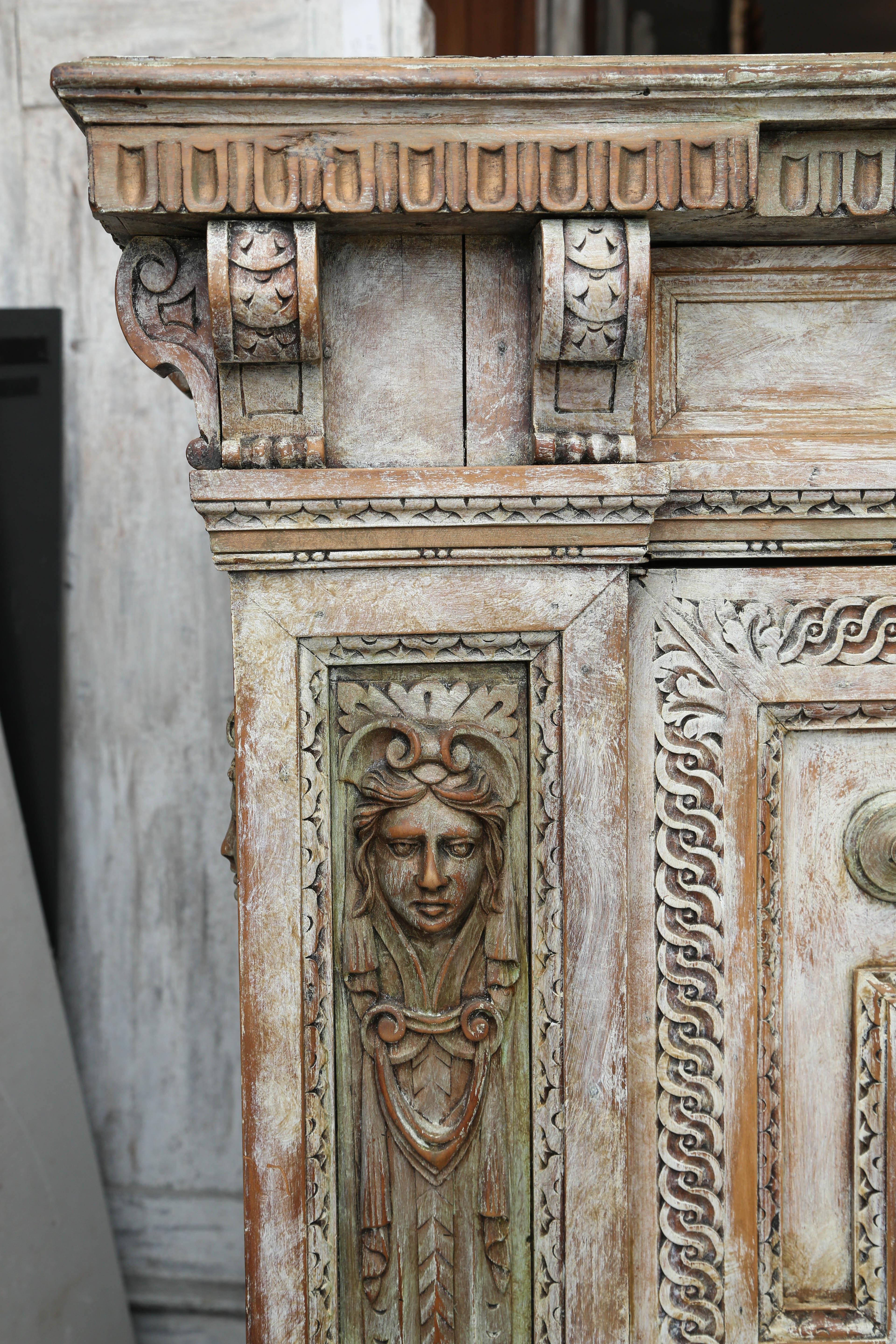 This is a very nice original hand-painted Italian 18th century painted two-door cupboard, two architectural side by side drawers over two cabinet doors with one interior shelf, previous property of Gianni Versace, this was taken in part exchange for