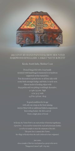 18th Century Hand-Painted & Iron Mounted Hardwood Jewelry Casket "Nettur Petti"