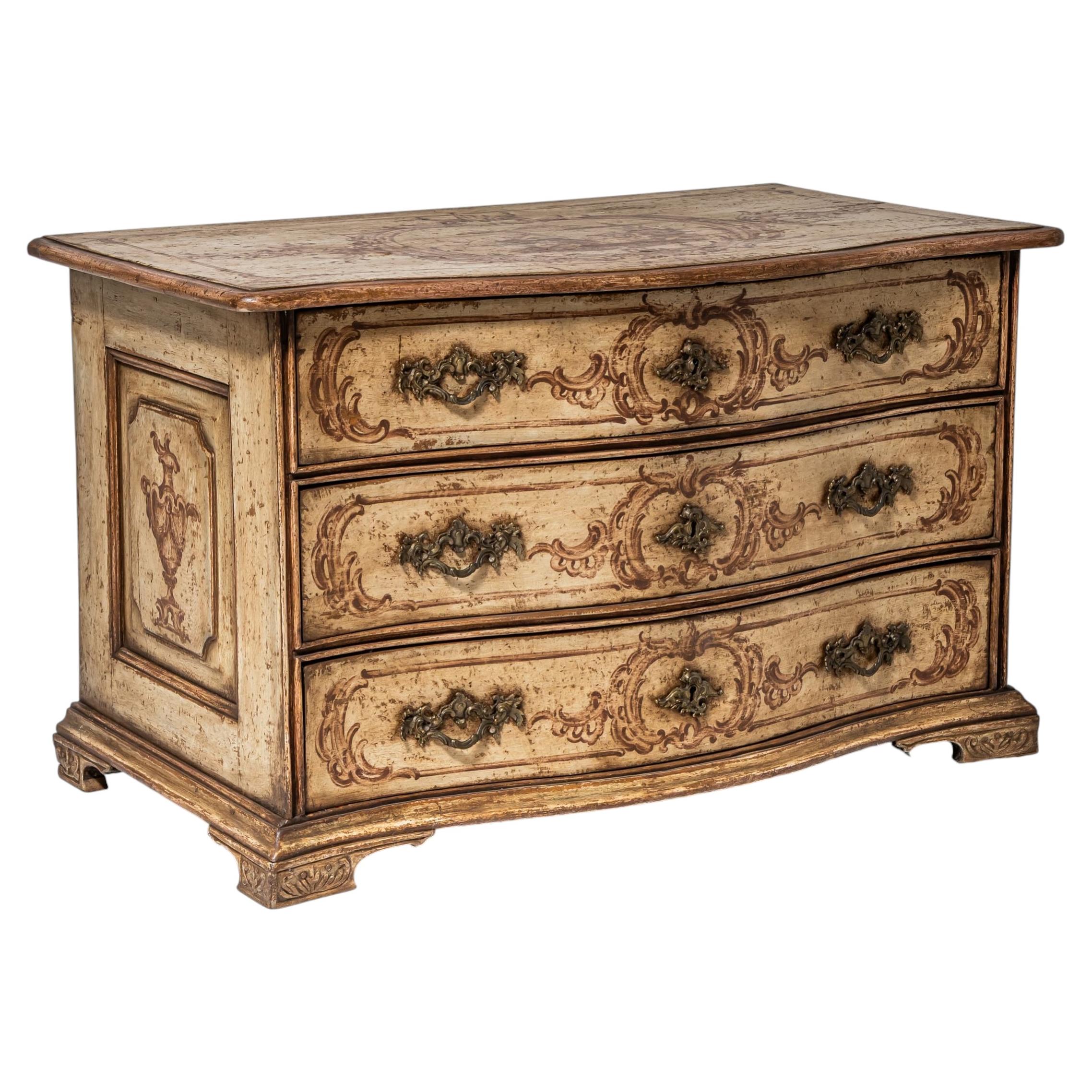 18th Century Hand-Painted Baroque Commode with Serpentine Front For Sale
