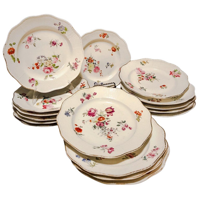 18th Century Hand Painted French Soft Paste Porcelain Dinner Plates