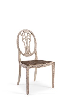 18th Century Hand Painted Light Taupe Cornaro Chair with Ribbons Decor