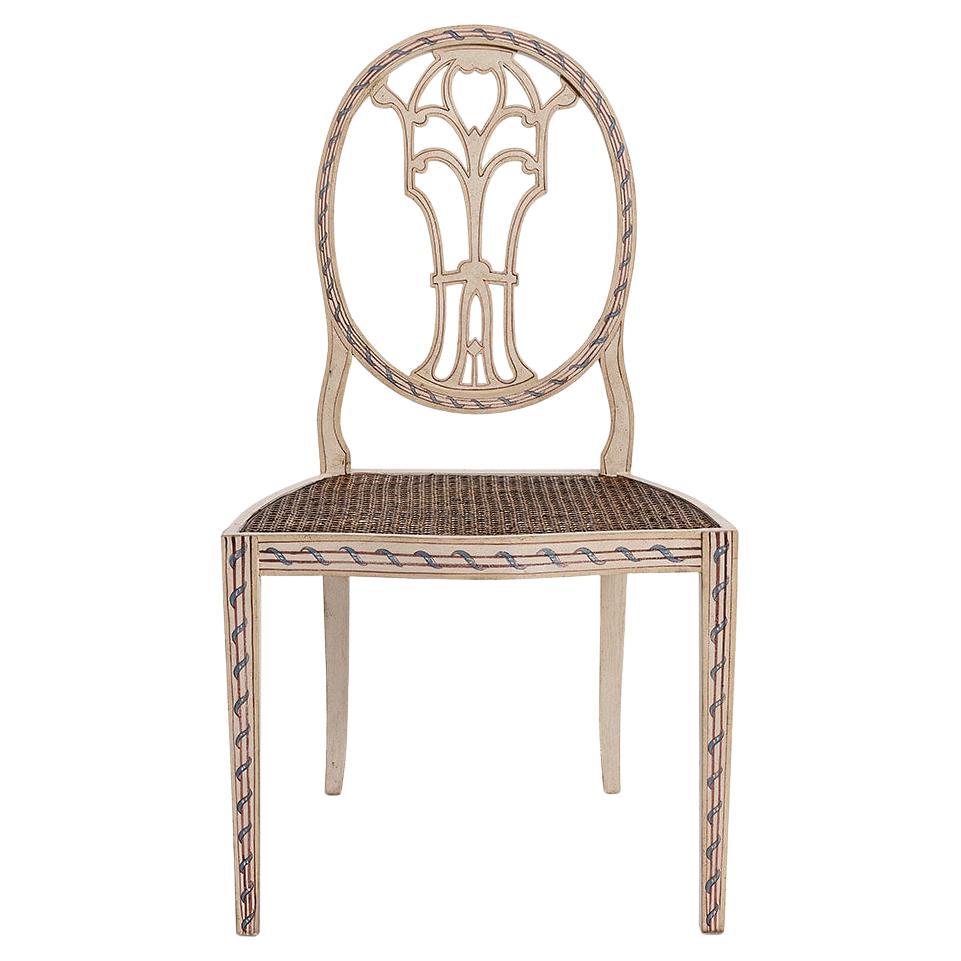 18th Century Hand Painted Light Taupe Cornaro Chair with Ribbons Decor