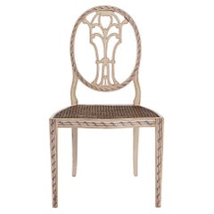 18th Century Hand Painted Light Taupe Cornaro Chair with Ribbons Decor
