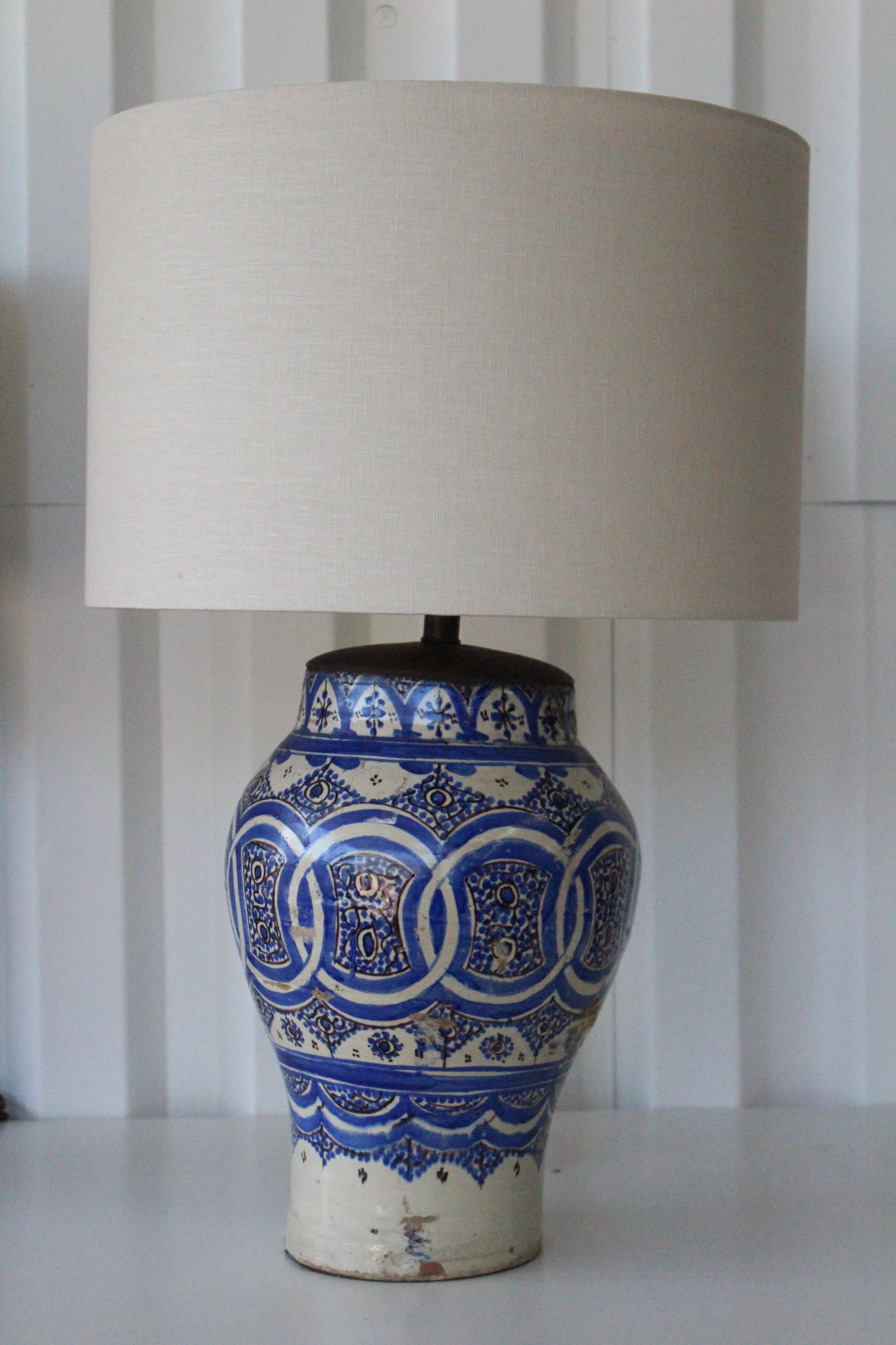 Hand-Painted 18th Century Hand Painted Persian Potttery Lamp, Sold Individually