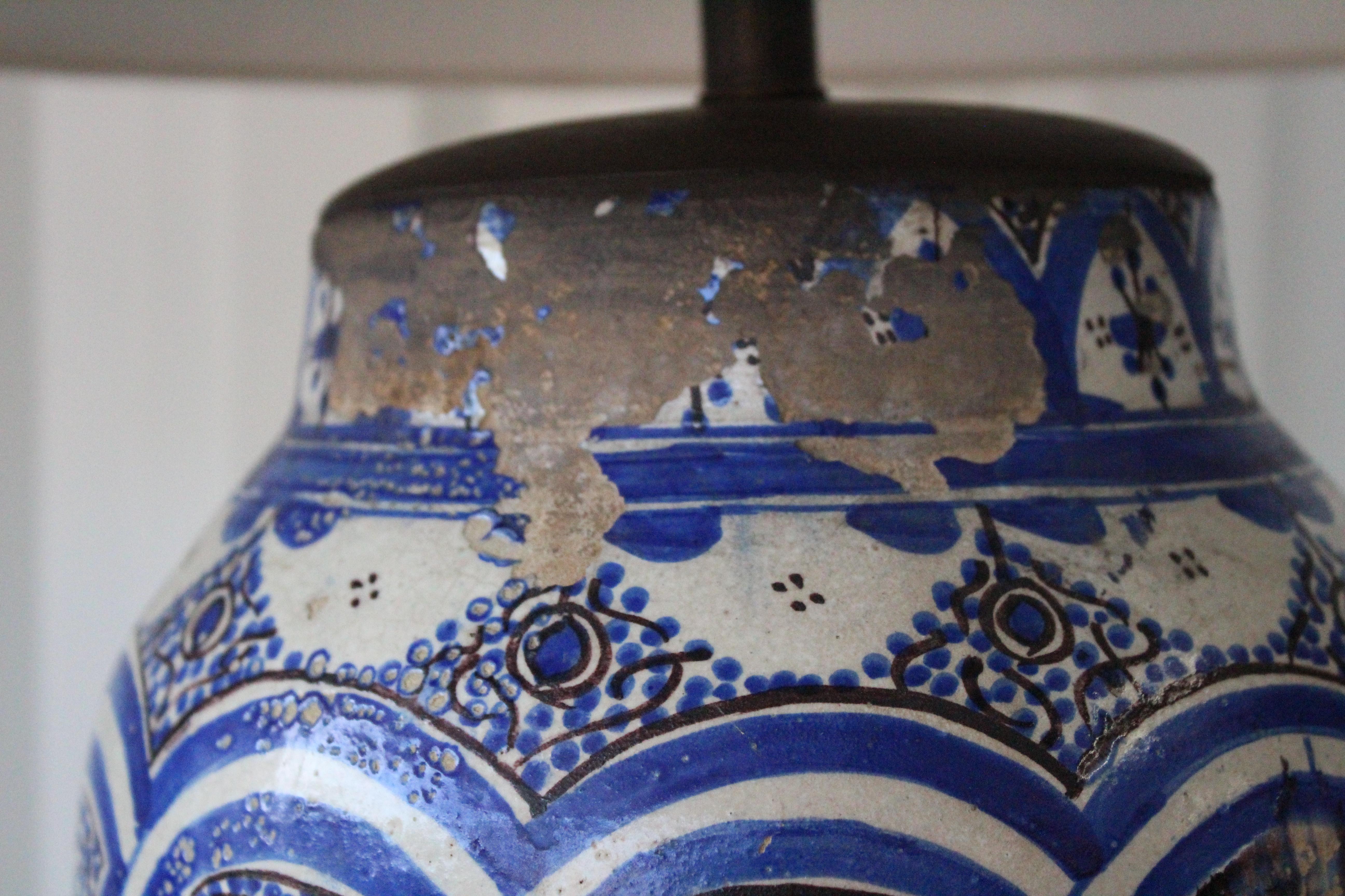 18th Century and Earlier 18th Century Hand Painted Persian Potttery Lamp, Sold Individually