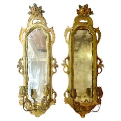 Antique 18th Century Hand Painted Phoenician Mirrored Wall Sconces