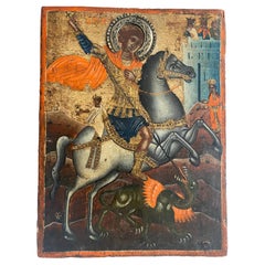 18th Century Hand Painted Saint Georges Icon Russia, 1800