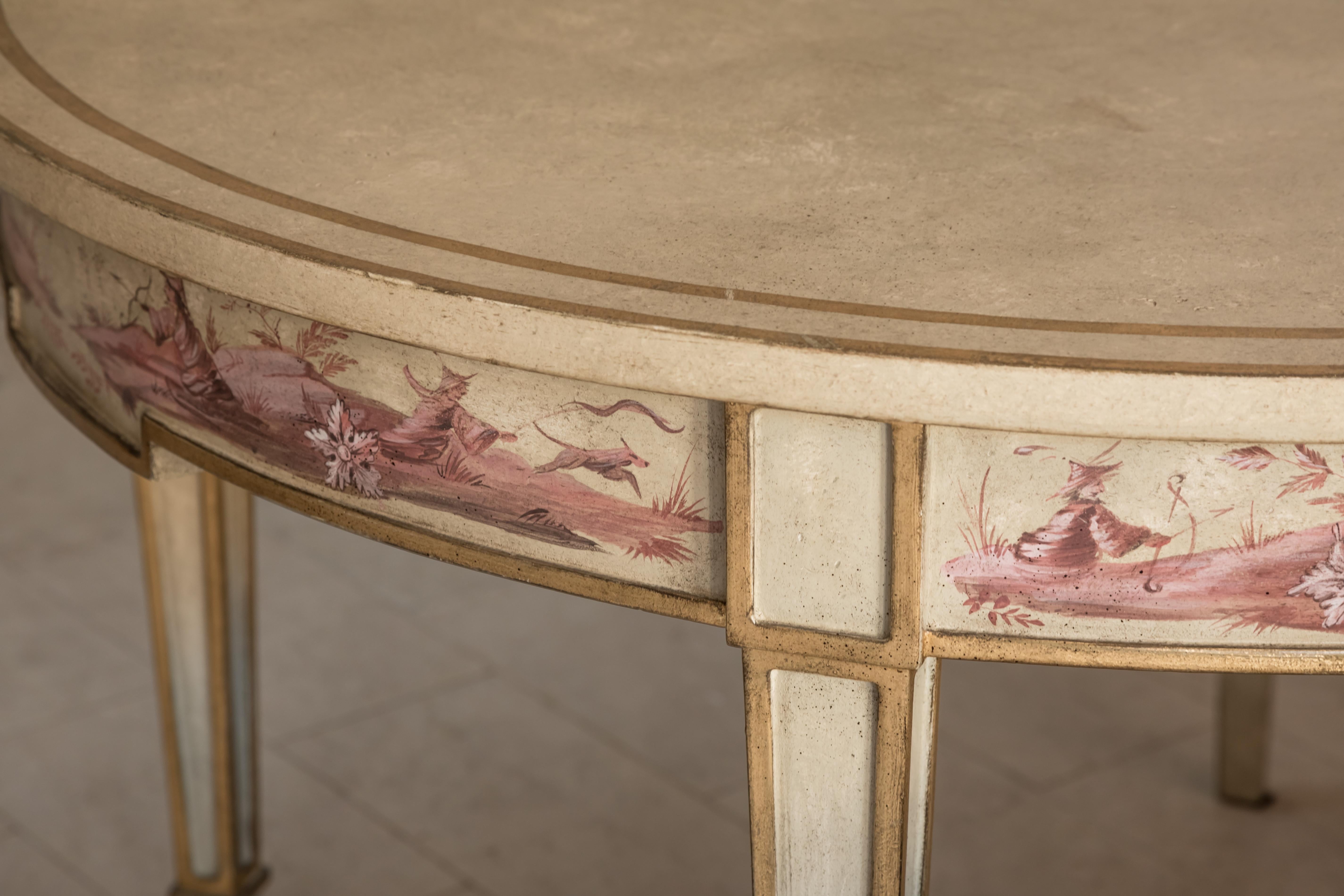 Other 18th Century Hand-Painted Venetian Apple Green Manin Table with Chinoiserie For Sale