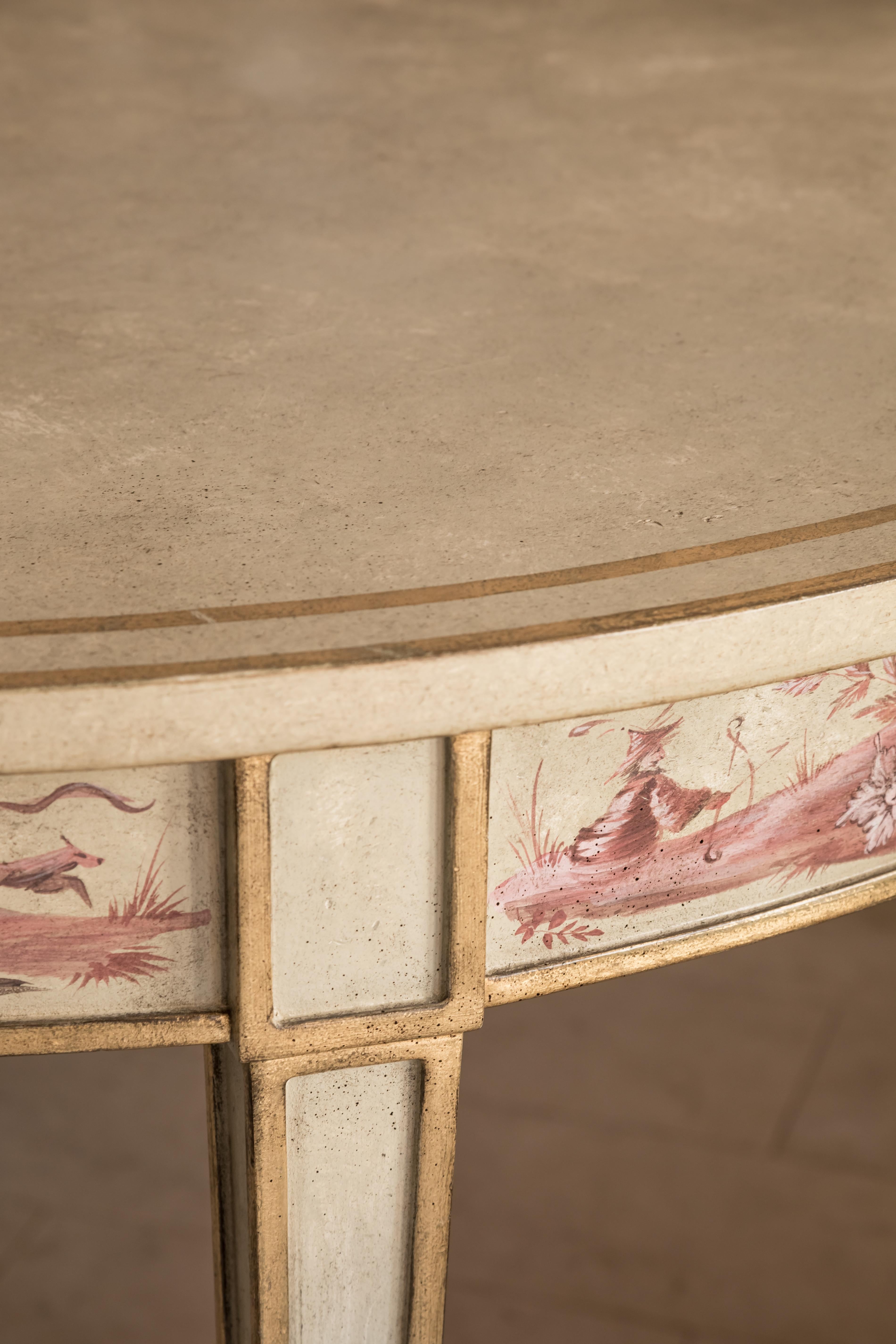 Italian 18th Century Hand-Painted Venetian Apple Green Manin Table with Chinoiserie For Sale