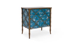 18th Century Hand Painted Venetian Blue Petrol Bamboo Fiesole Chest with flowers