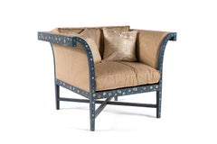 18th Century Hand Painted Venetian Deep Sea Blue Periwinkle Armchair with Flower