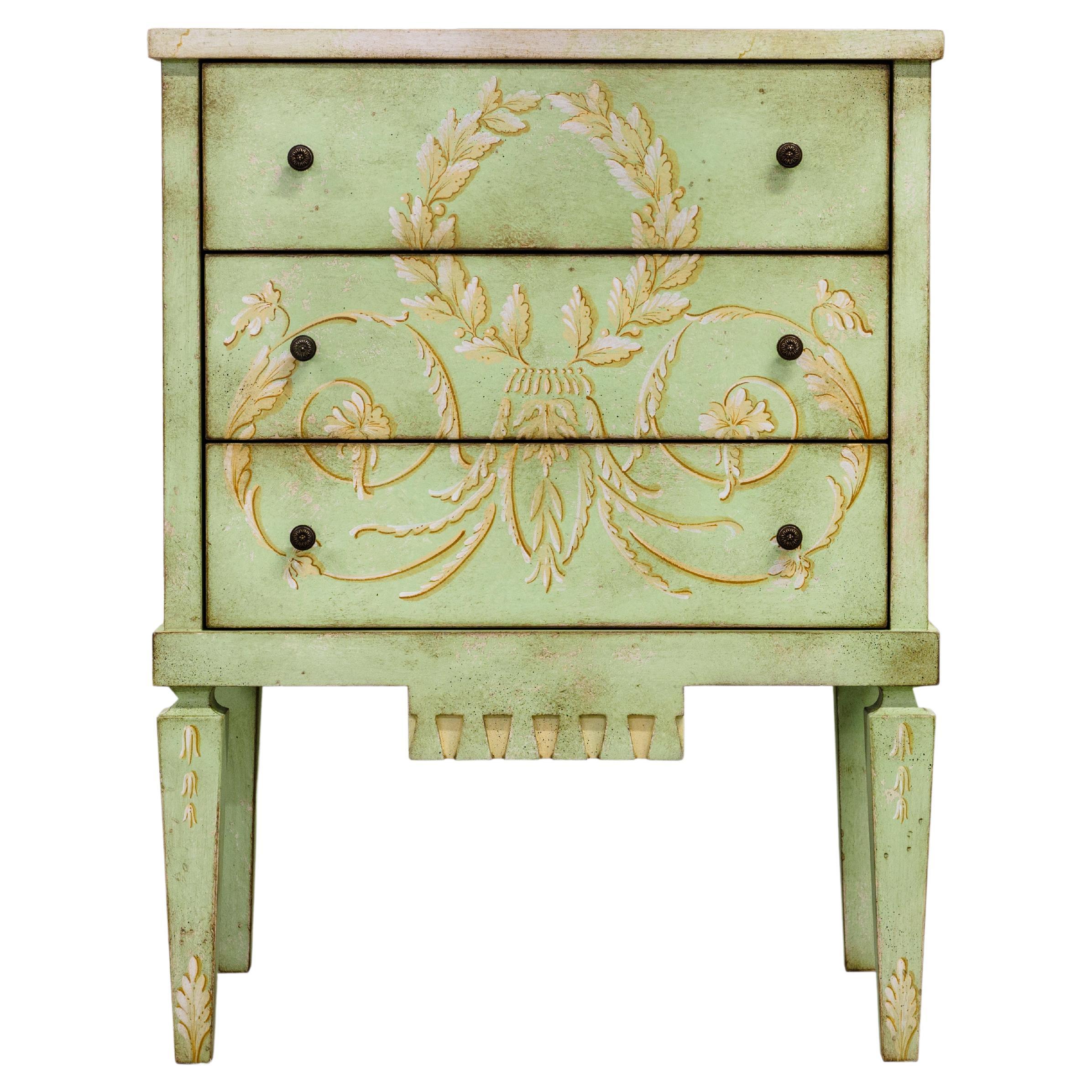 18th Century Hand-Painted Venetian Style Apple Green La Fenice Nightstand 