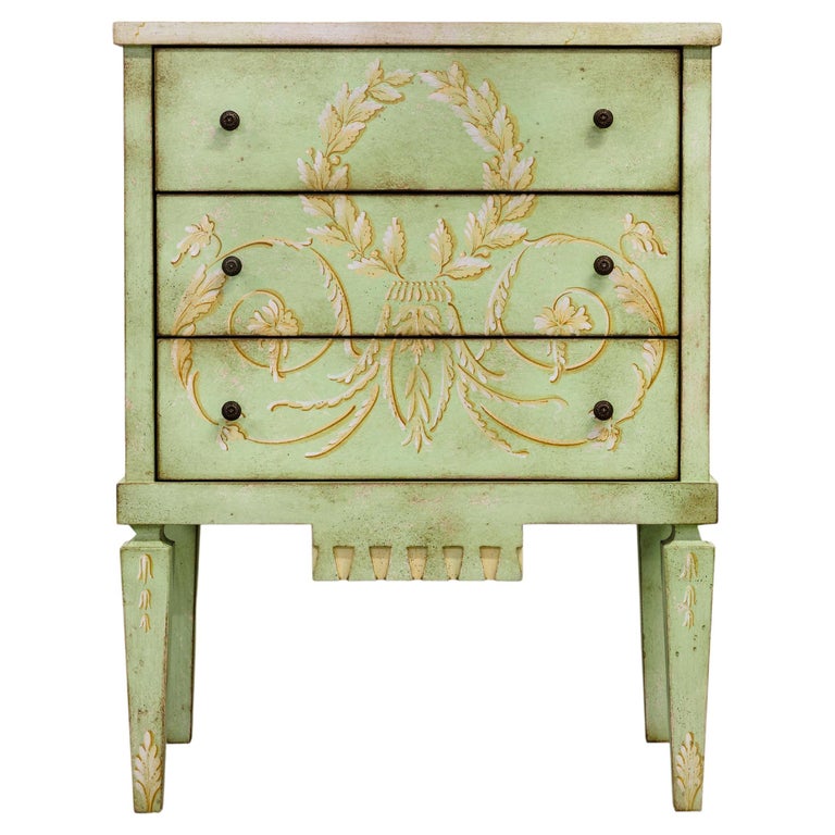 18th Century Hand-Painted Venetian Style Apple Green La Fenice Nightstand For Sale at 1stDibs | lafenice flex, antique green painted furniture, green nightstand 18th Century Hand-Painted Venetian Style Apple Green La Fenice Nightstand For Sale at 1stDibs | lafenice flex, antique green painted furniture, green nightstand