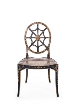 18th Century Hand-Painted Venetian Black Aquileia Dining Chair with Cane Seat