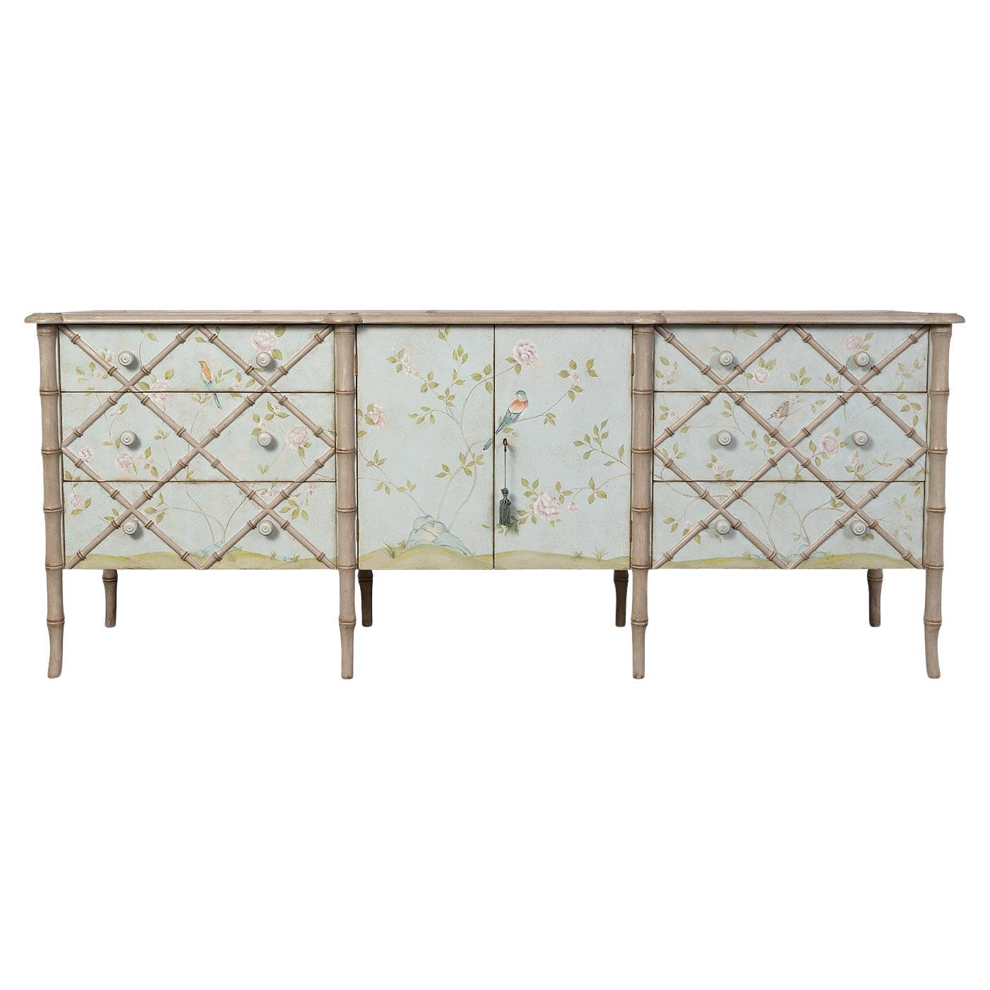 18th Century Hand Painted Venetian Style Bamboo Fiesole Console in Azur
