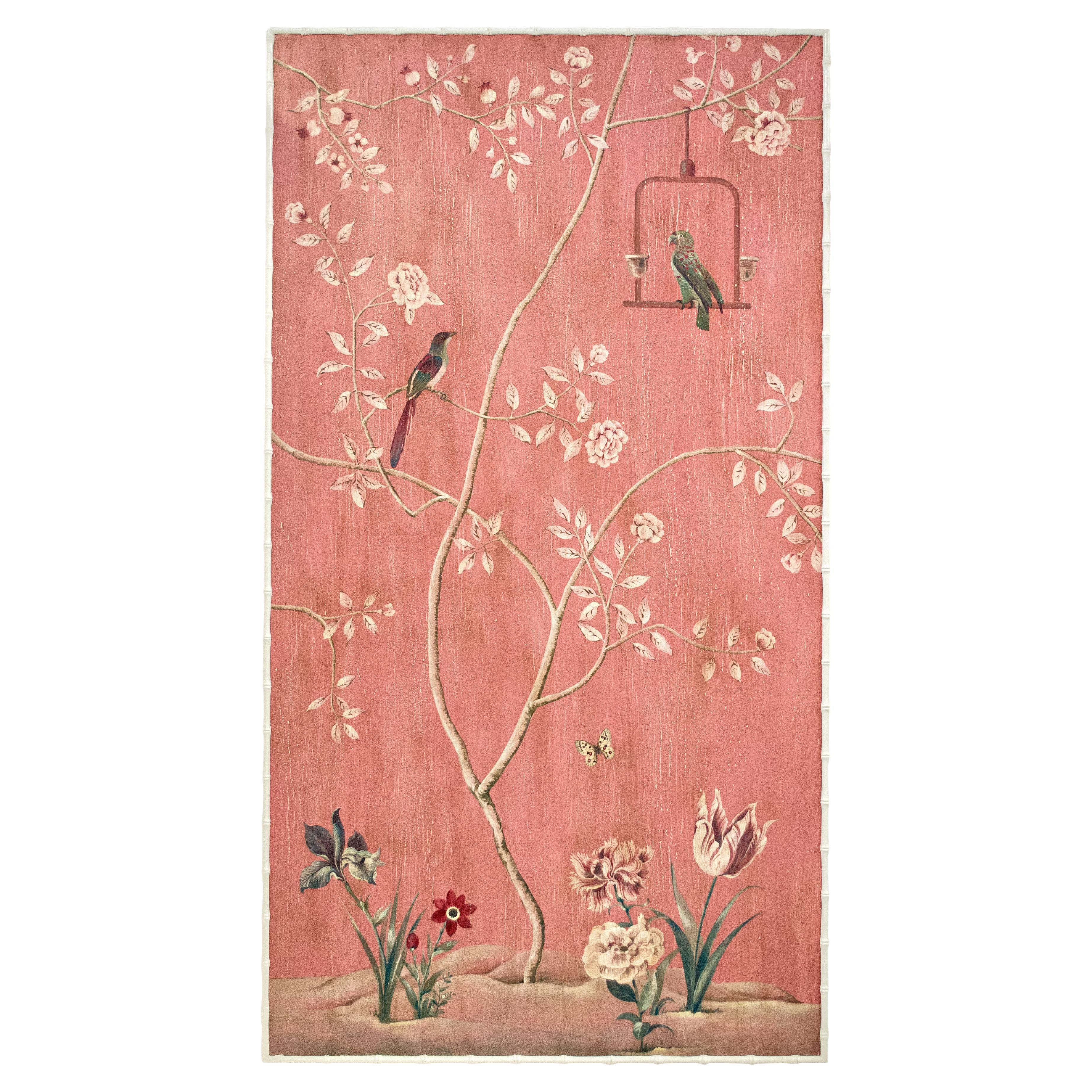 Handbemalte, dekorative Bellini-Deko-Tafel im venezianischen Stil des 18. Jahrhunderts mit Papageien