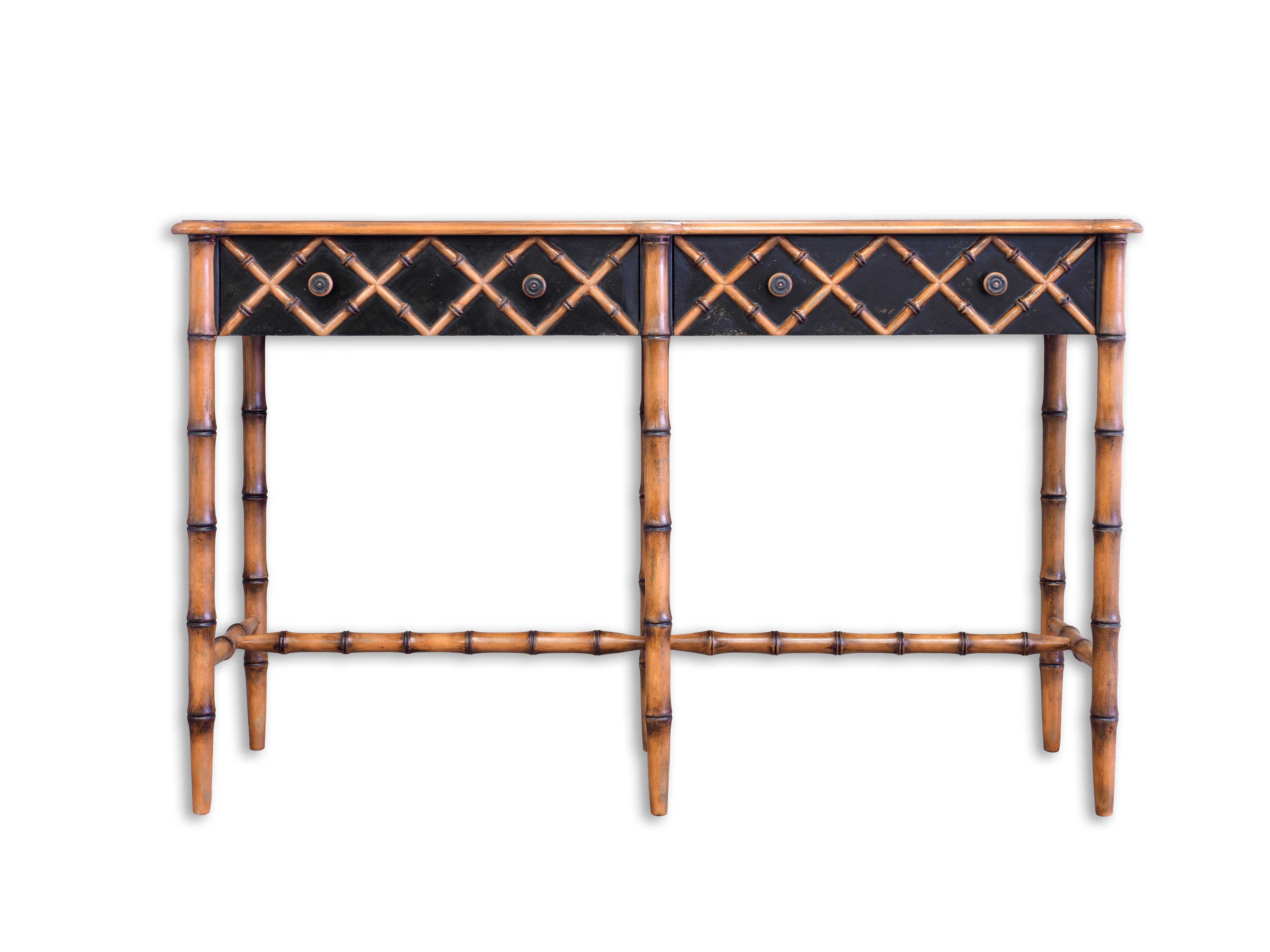 Other 18th Century Hand Painted Venetian Style Black Provenza Bamboo Console For Sale