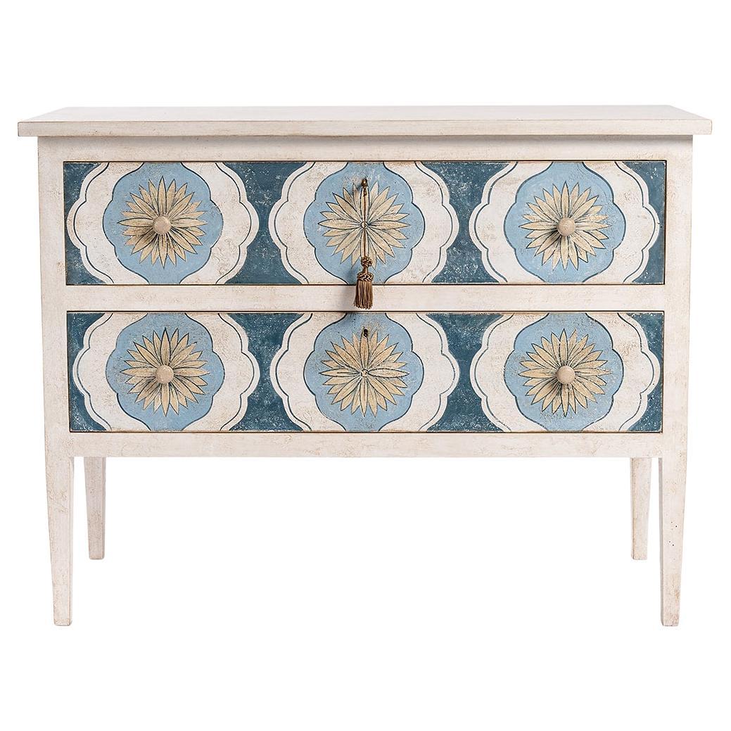 18th Century Hand Painted Venetian Style Blue Barberini Chest with Drawers For Sale