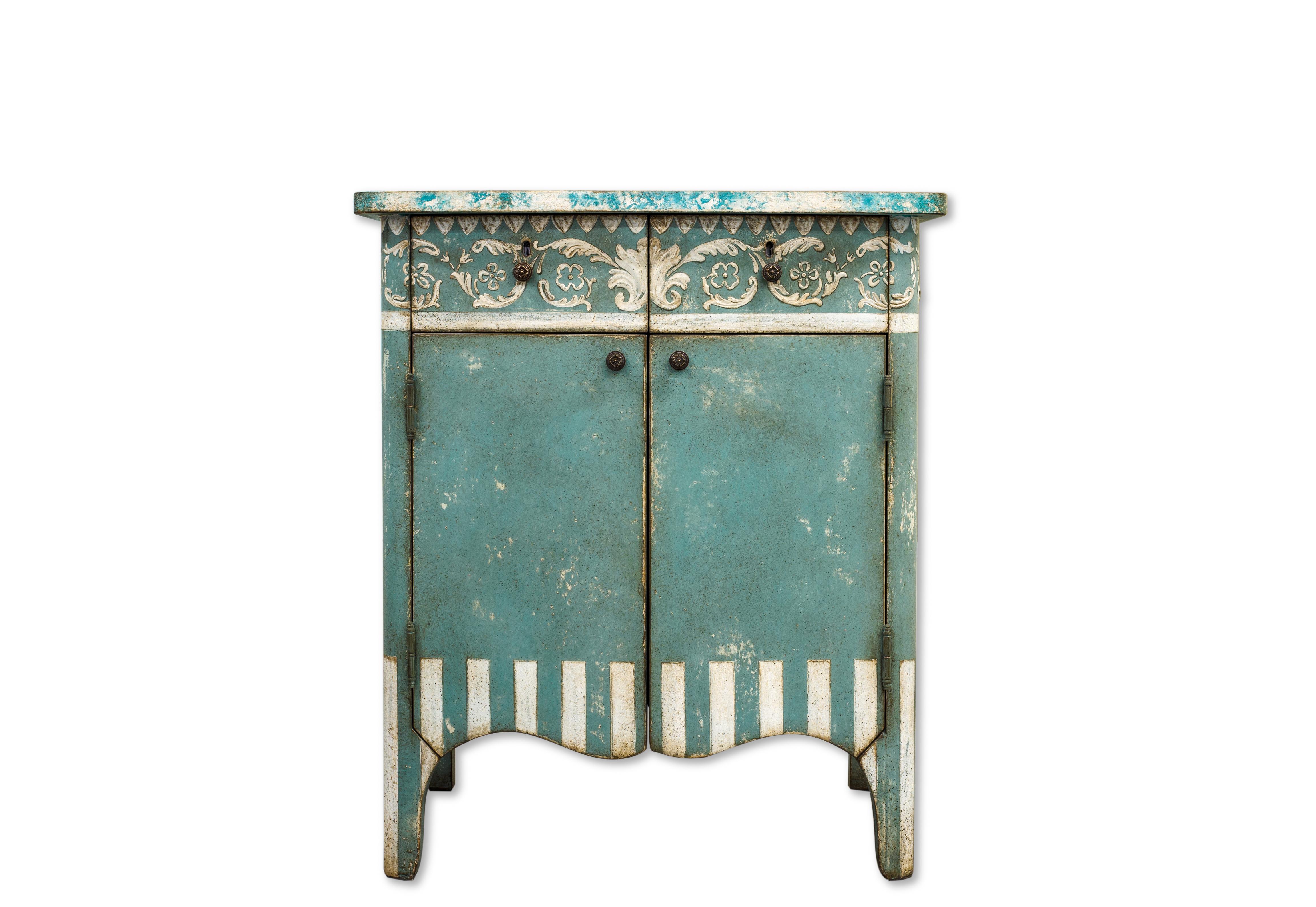 Other 18th Century Hand-Painted Venetian Style Blue Dorsoduro Cabinet with stripes For Sale