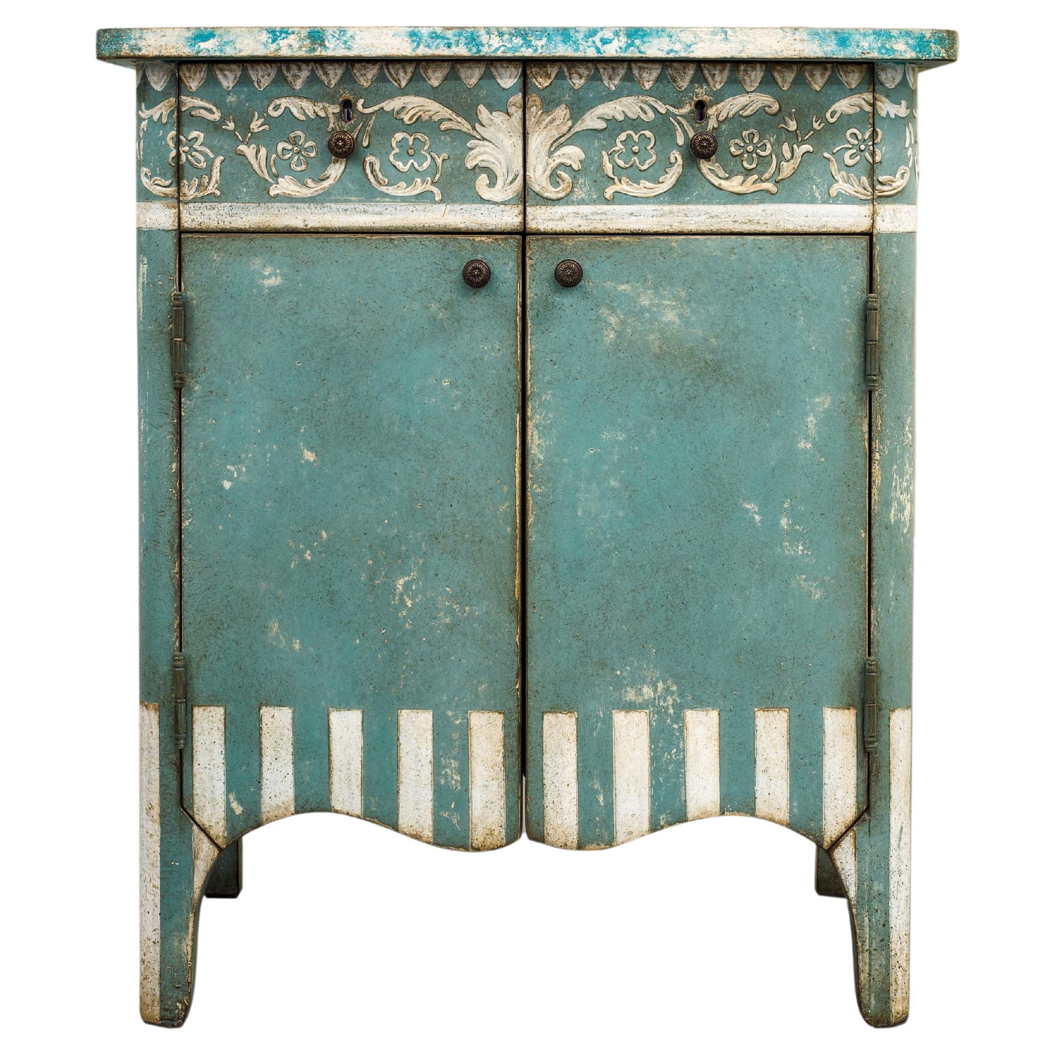 18th Century Hand-Painted Venetian Style Blue Dorsoduro Cabinet with stripes For Sale