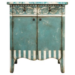18th Century Hand-Painted Venetian Style Blue Dorsoduro Cabinet with stripes