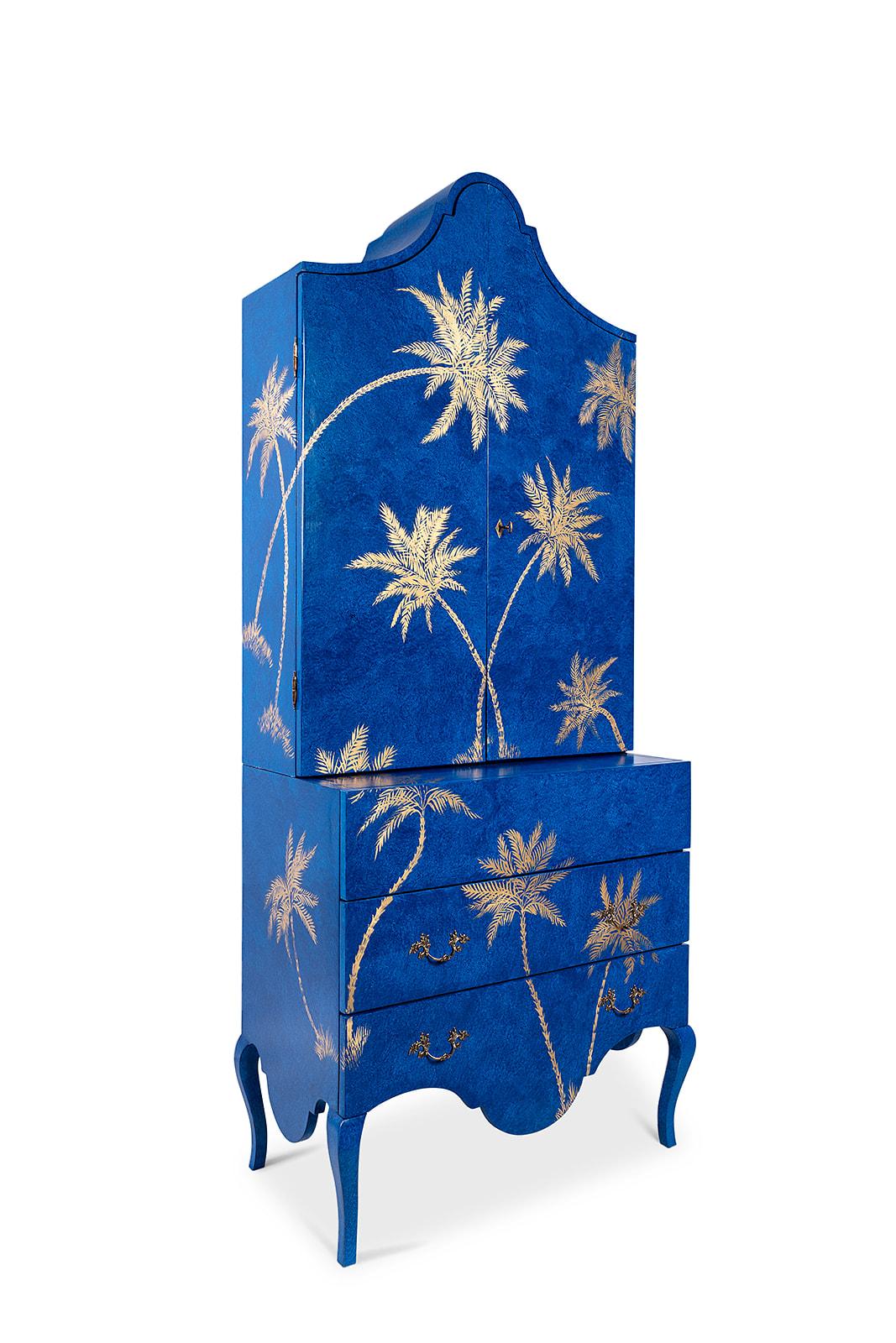 Wood 18th Century Hand Painted Venetian Style Electric Blue Pesaro Secretary  For Sale