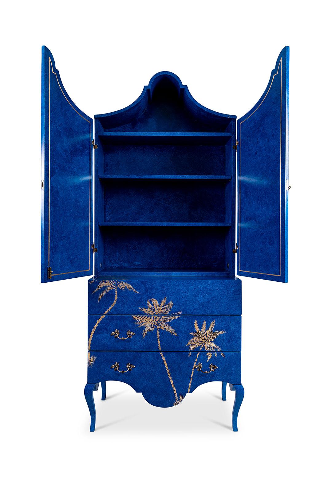 18th Century Hand Painted Venetian Style Electric Blue Pesaro Secretary  For Sale 1