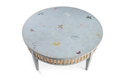 18th Century Hand-Painted Venetian Style Blue Gray Arena Round Coffee Table