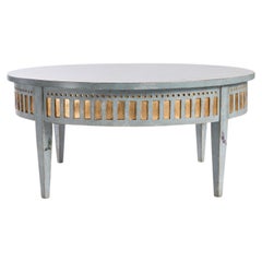 18th Century Hand-Painted Venetian Style Blue Gray Arena Round Coffee Table