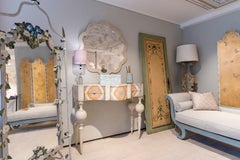 Chaise longue Colombina de style vénitien du 18ème siècle peinte à la main, bleue et grise