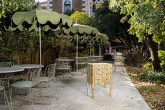 Table de nuit Brenta du XVIIIe siècle, peinte à la main, de style vénitien et de couleur ocre