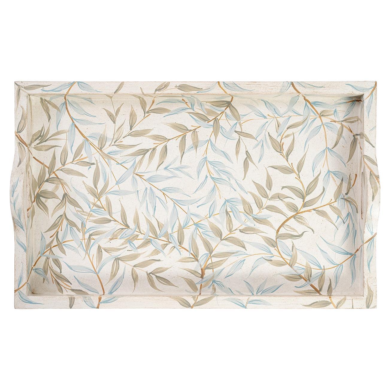 Handbemaltes venezianisches Kreideweißes Rocchetta-Tablett mit Blättern aus dem 18.