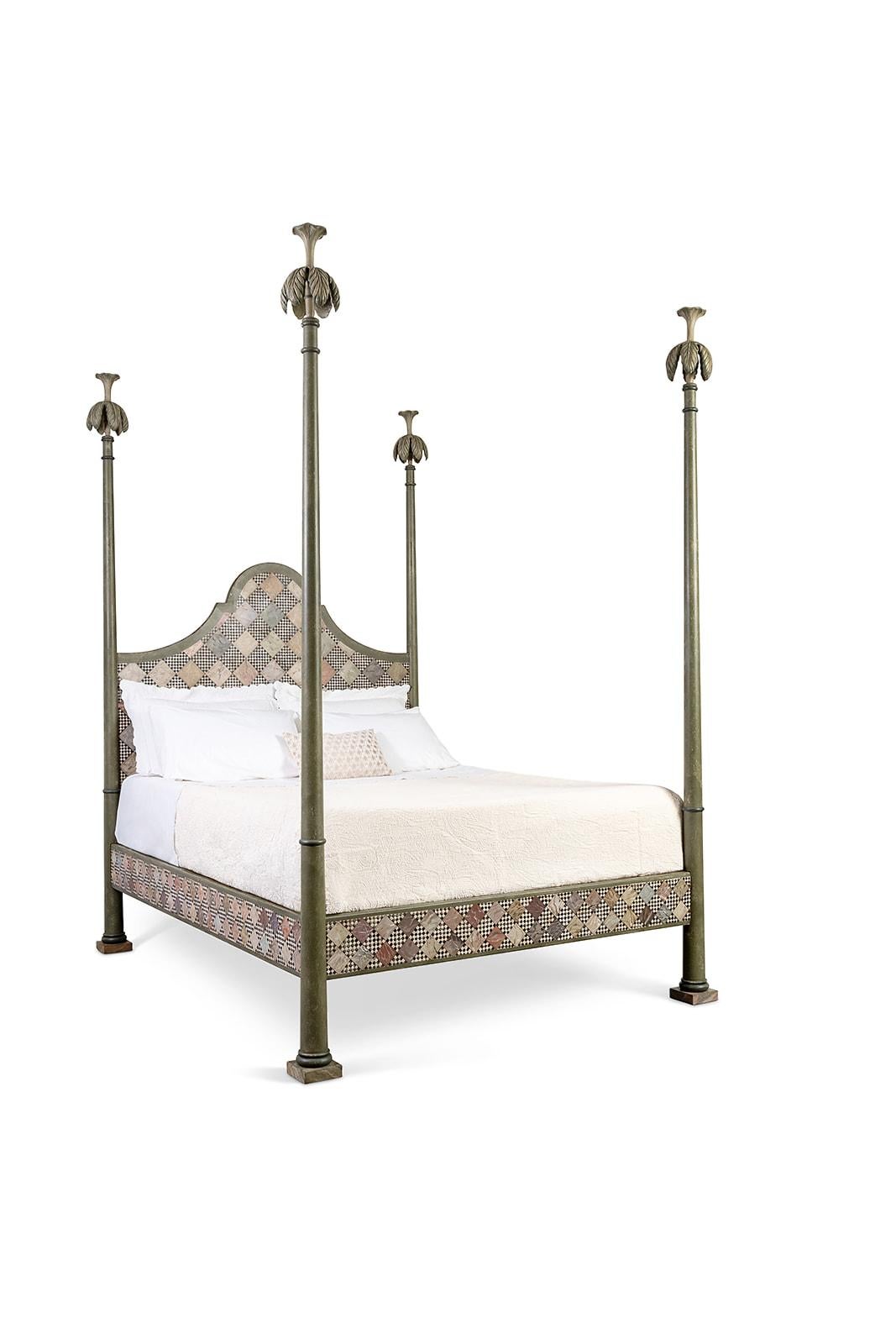 Dipinto a mano Letto Roma del XVIII secolo dipinto a mano in stile veneziano in Greene & Greene scuro con design a marmi in vendita