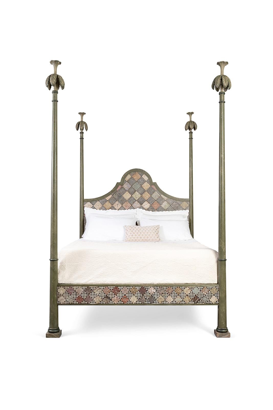 Letto Roma del XVIII secolo dipinto a mano in stile veneziano in Greene & Greene scuro con design a marmi In condizioni Nuovo in vendita a Ronchi dei Legionari, IT