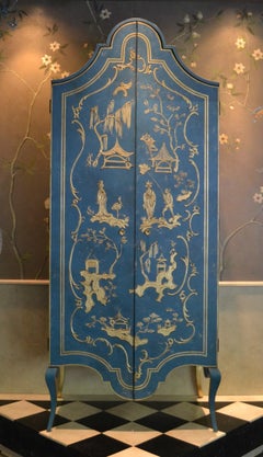 18th Century Hand-Painted Venetian Style Deep Blue & Chinoiserie Tevere Armoire