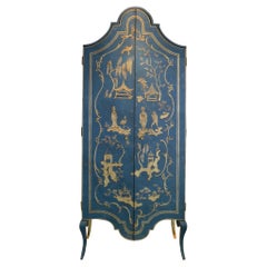 Vintage 18th Century Hand-Painted Venetian Style Deep Blue & Chinoiserie Tevere Armoire