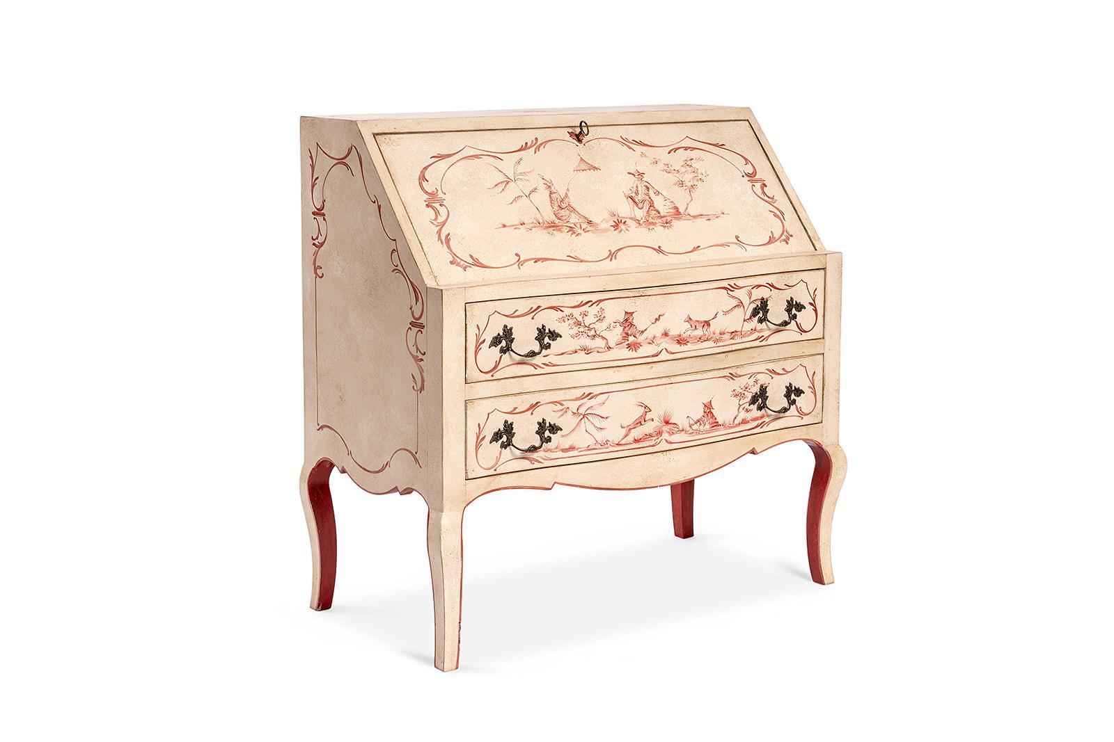 18th Century Hand-Painted Venetian Style Doge Bureau with Red Chinoiserie In New Condition For Sale In Ronchi dei Legionari, IT