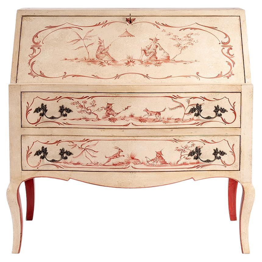 18th Century Hand-Painted Venetian Style Doge Bureau with Red Chinoiserie For Sale